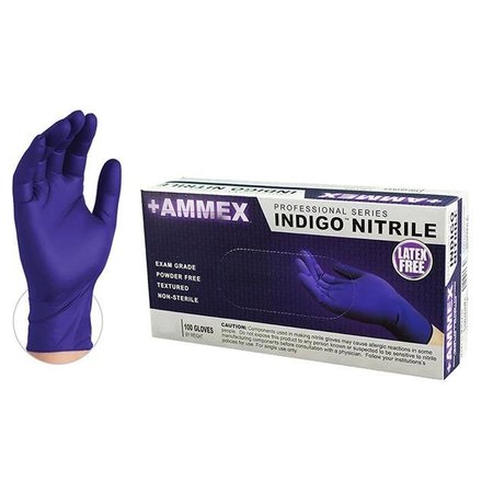 AMMEX Ammex AMX-AINPF44100 Indigo Nitrile Powder Free Exam Glove; Medium AMX-AINPF44100